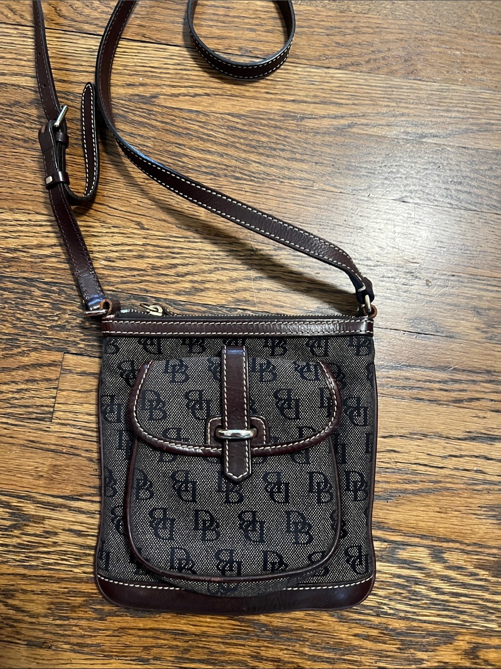 Dooney & Bourke Brown DB Monogram Crossbody with Dark Trim
